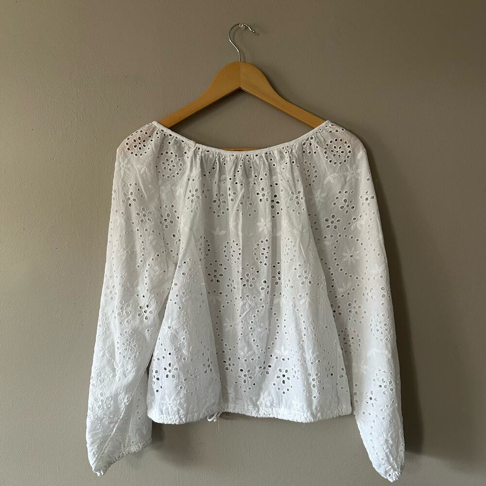 Joie White Long Sleeve Eyelet Pull Over Blouse Size Large - Picture 2 of 7